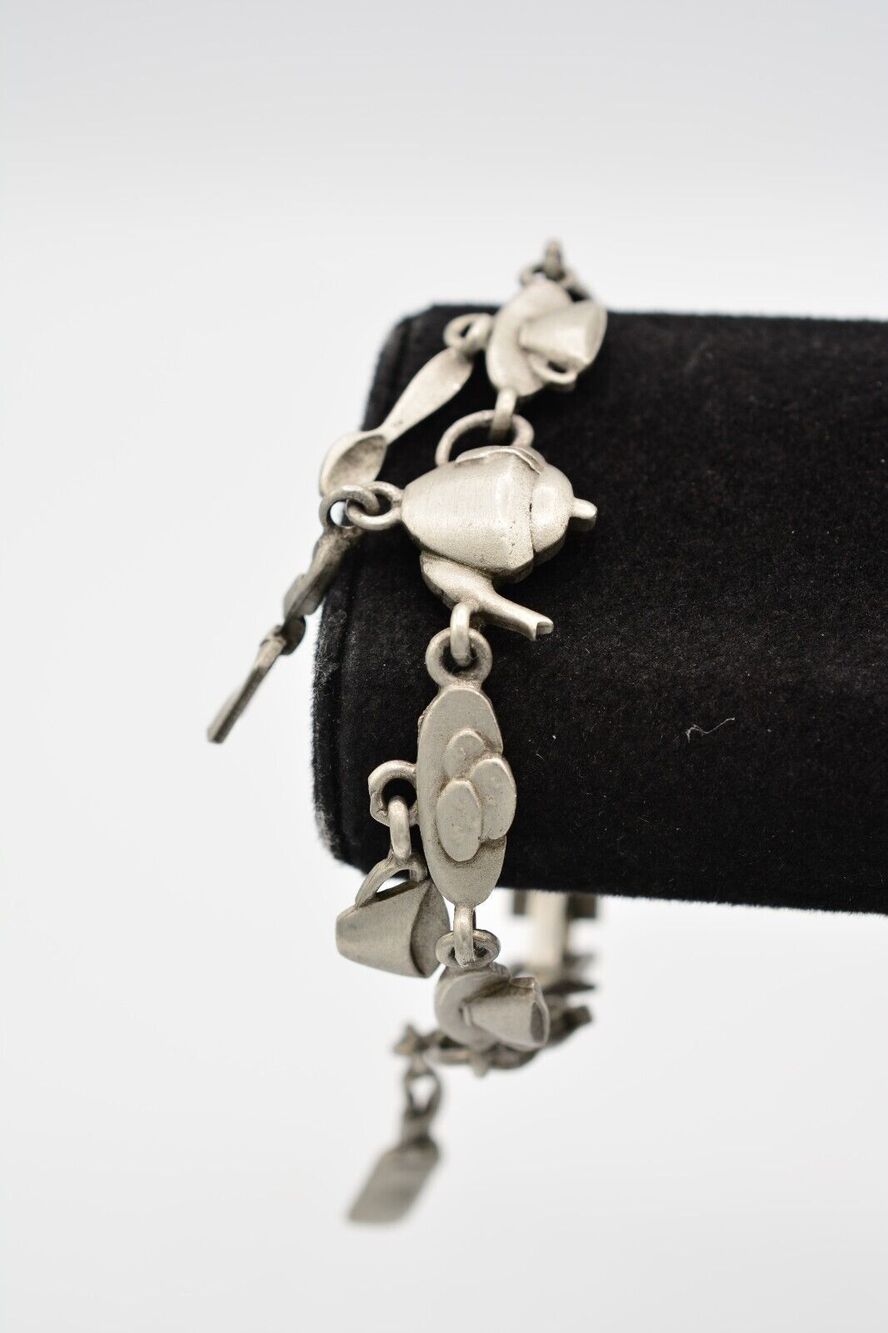 JJ Vintage Charm Bracelet Tea Time Pot Cookies Kettle Rare Signed 1980s BinAD